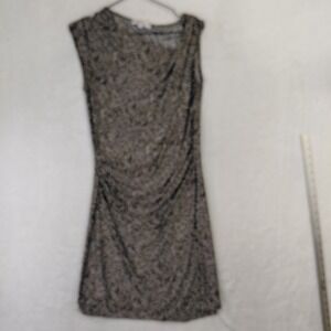 M.I.K.O. Womens Small Black Tan Animal Dot Print Ruched Cowl Neck Sheath Dress